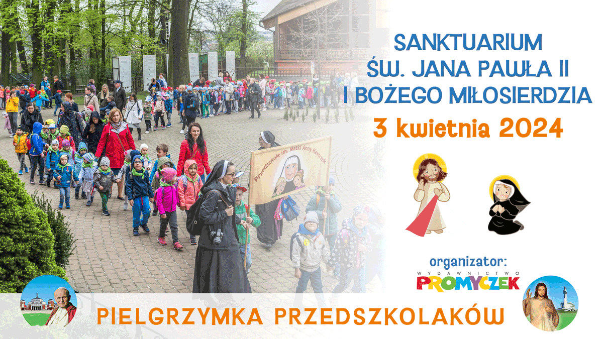 Wyd_Promyczek's tweet photo. W tym roku już po raz XIV organizujemy w Krakowie - Łagiewnikach Pielgrzymkę Przedszkolaków!
Zapraszamy do udziału wszystkie przedszkola - szczegóły organizacyjne w linku poniżej:

https://t.co/ypdvr4HhyQ

#dladzieci #przedszkole #krakow #pielgrzymka #jp2 https://t.co/kTrAALsqN8