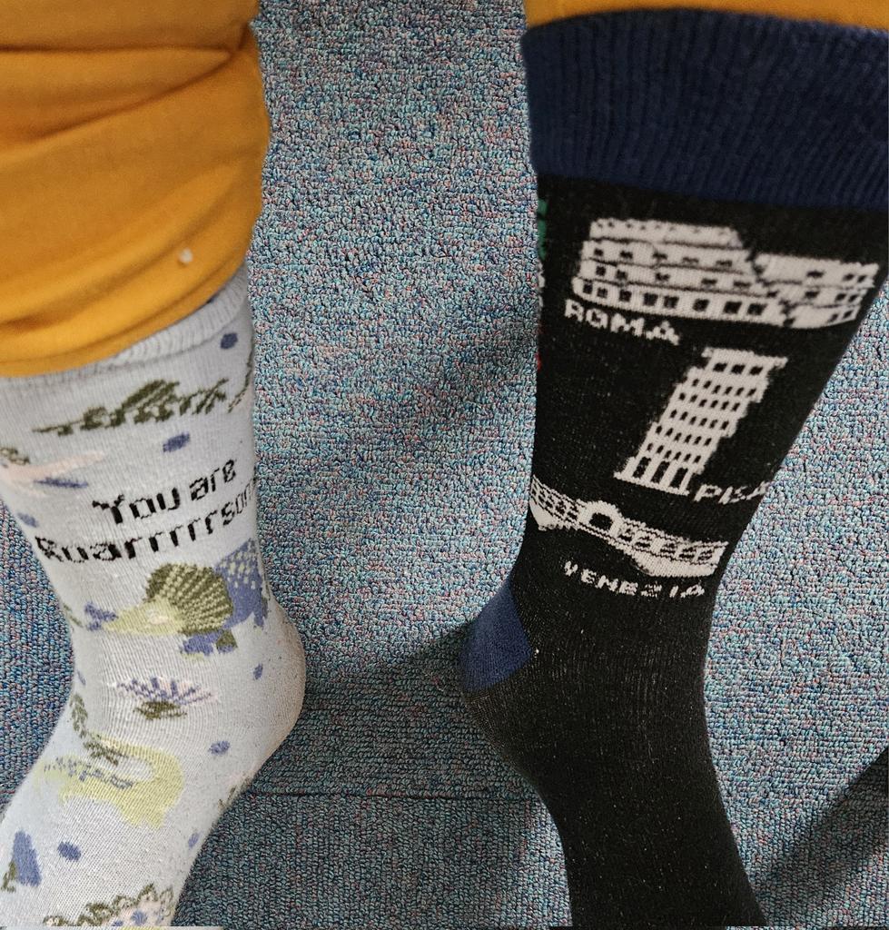 It's #oddsockday in support of <a href="/mencap_charity/">Mencap</a> at <a href="/Tranby_school/">Tranby</a> today! You can donate here: mencap.enthuse.com/pf/sally-smith Mrs Smith is rocking dinosaurs and Italian landmarks socks seeing as the <a href="/Tranby_MFL/">MFL</a> Classical Trip to Italy departs in the early hours tomorrow 😀
