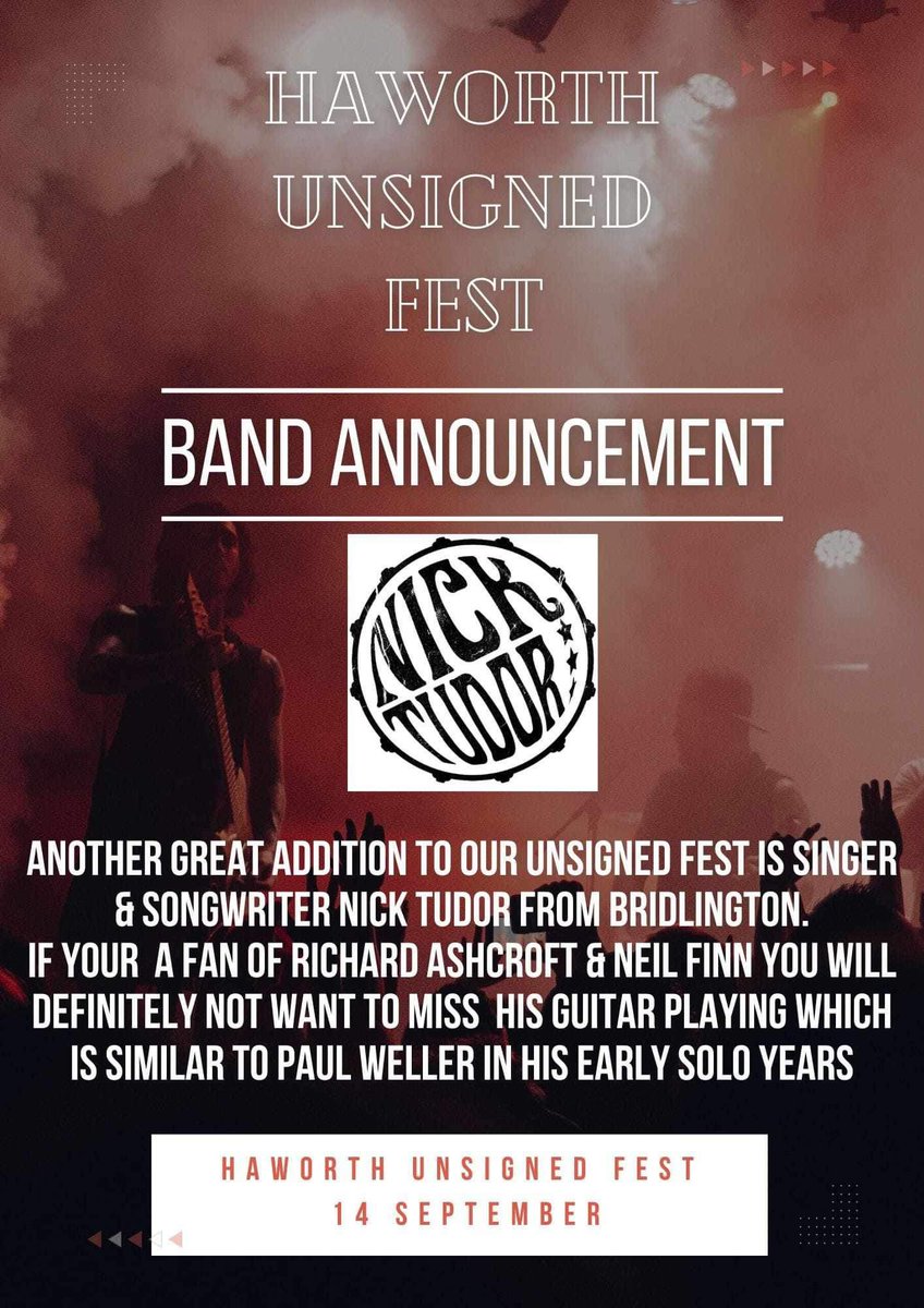 I’ll be playing the first ever Haworth Unsigned Fest on Saturday 14th September, tickets out tomorrow as will be the FULL line up!