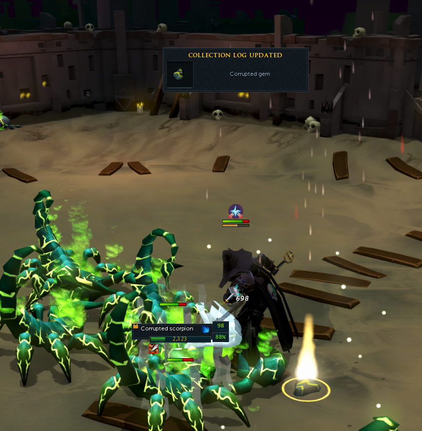 Yuipster's tweet photo. Corrupted scorpions go BRRR!

91-95 def using the new PASSIVE SGS!~
Spooned a corrupted gem super early on for the slayer helm!~~

#RuneScape #RS3 #IronMan #Progression #GAINZ https://t.co/YC13oCLwFE