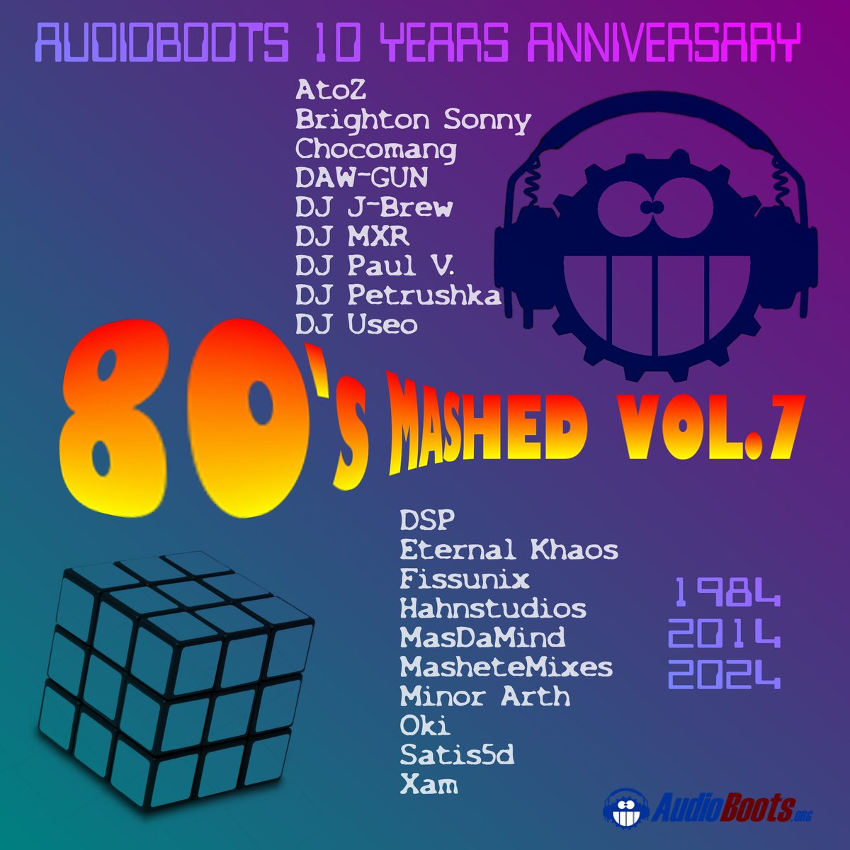 In celebration of 10 Successful years of
Audioboots Mashup Forum
We present Audioboots 80s Mashed 7.
audioboots.org/Albums/80sMash…
