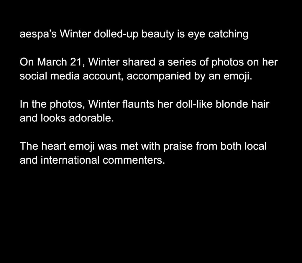 [MEDIA] K-Media Sportsworld published an article about Winter's Instagram post.

aespa’s Winter dolled-up beauty is eye catching
🔗 m.sportsworldi.com/view/202403215…

#WINTER_Voyage
#WINTER_WithYou
#윈터 #WINTER #ウィンター