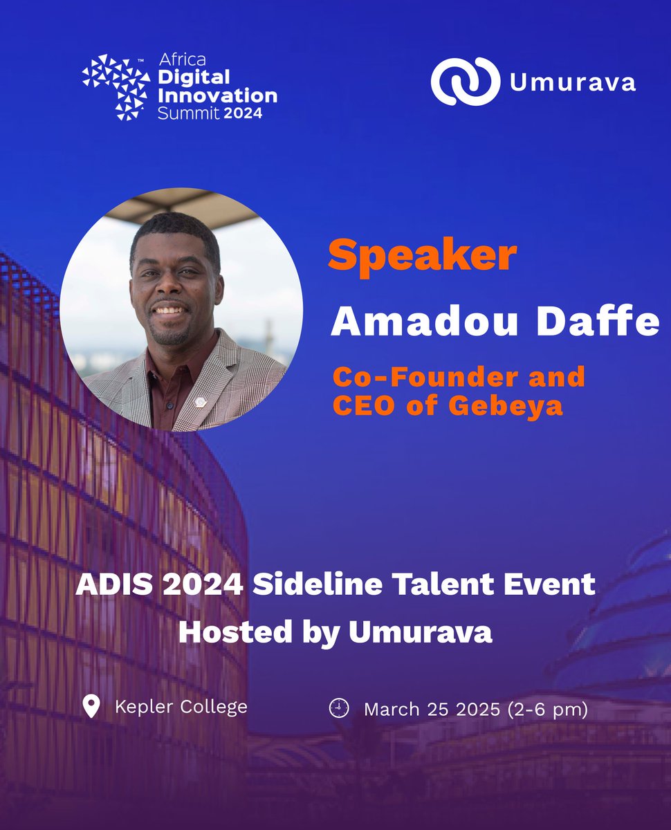 Meet <a href="/maxosba/">Amadou አማዱ Daffe</a>, Co-Founder &amp; CEO at @GebeyaTalent! 

Amadou will join us at the #ADIS2024 Sideline Talent Event hosted by Umurava. Get inspired by their insights on skills development and job creation globally. 

Register Now: lu.ma/c6fssa9a

 #TalentsInRwanda