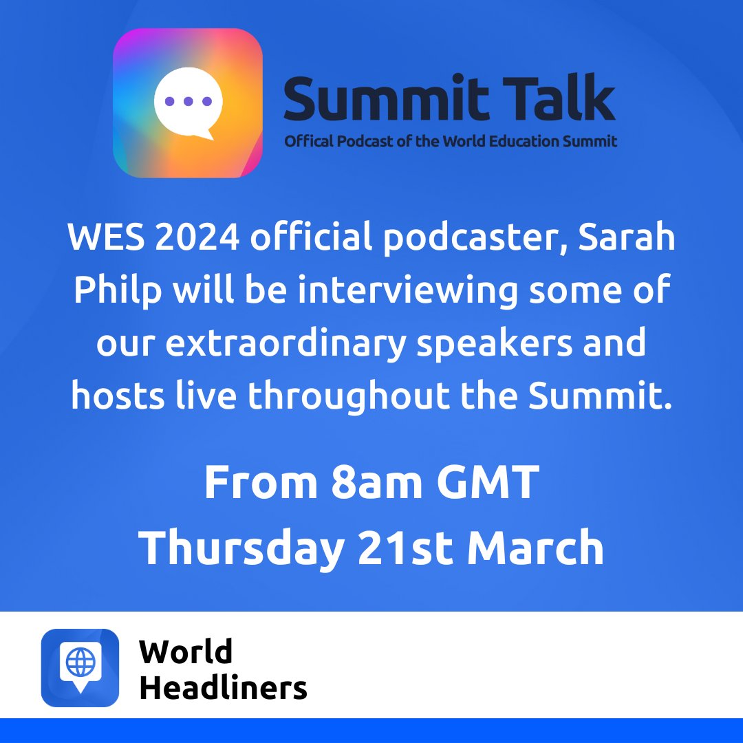 We hear from Dr Jo Boaler, Will Ord, Dr Santiago Rincón-Gallardo, Prof Guy Claxton and Michael Bungay Stanier - all day on World Headliners bit.ly/3wYuhZ8 #WorldEdSummit