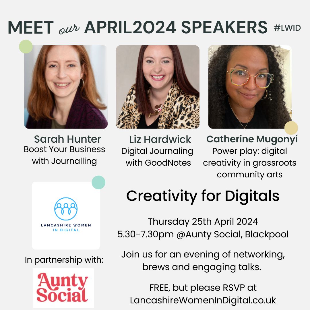 Want to join like-minded people for an evening of digital, creative, fun, learning and networking? Come join us @_auntysocial_ in Blackpool for our April #LWID event! Thursday 25th April 5.30-7.30pm Free, but please RSVP on our website here... bit.ly/43u4tR6