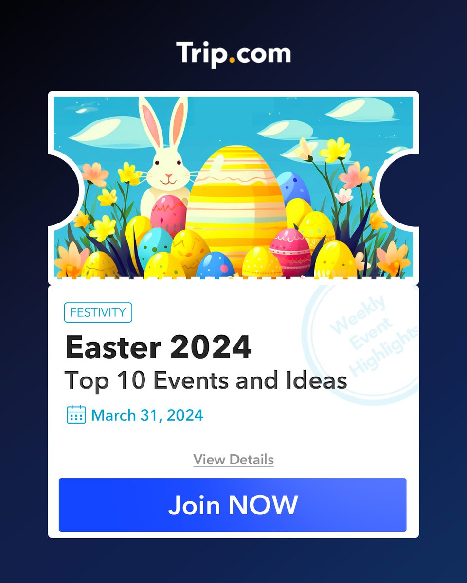 🐣Hop into Easter 2024! Are you ready for egg hunts, chocolate bunnies, and all the spring vibes? 🐰🥚 Check out the events NOW at trip.com/t/easterday- From brunches to baskets, let’s make this Easter unforgettable! ✨ #Easter2024 #SpringFling #EggHuntSeason #tripcom