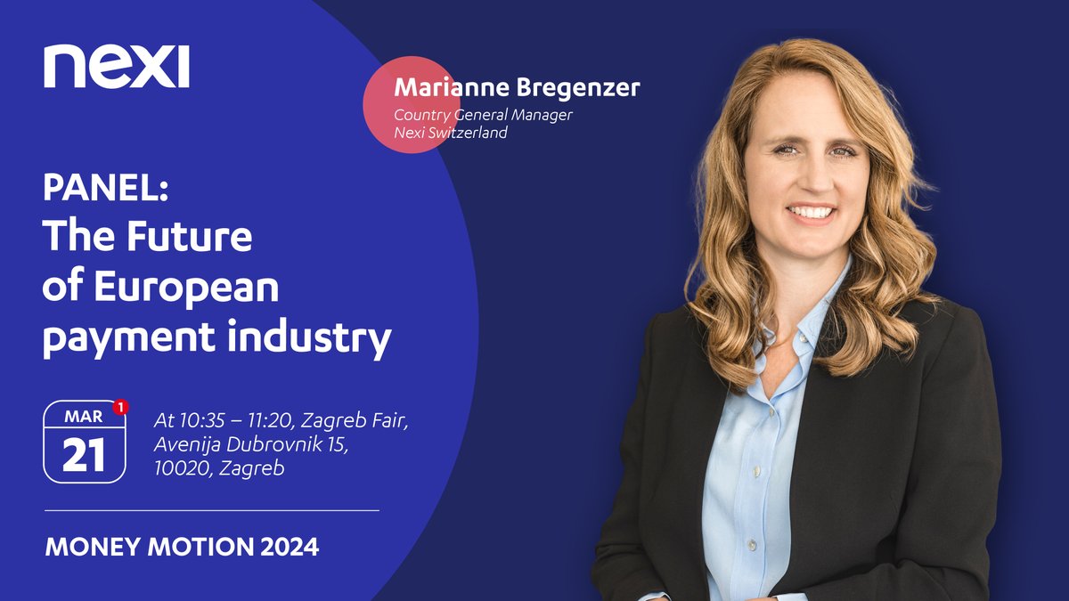 Today our Marianne Bregenzer, Country General Manager Nexi Switzerland, will talk about how the European payment industry will evolve in the next future, at the Money Motion 2024 conference in Zagreb, Croatia. #WeAreNexi #MoneyMotion #MoMo2024