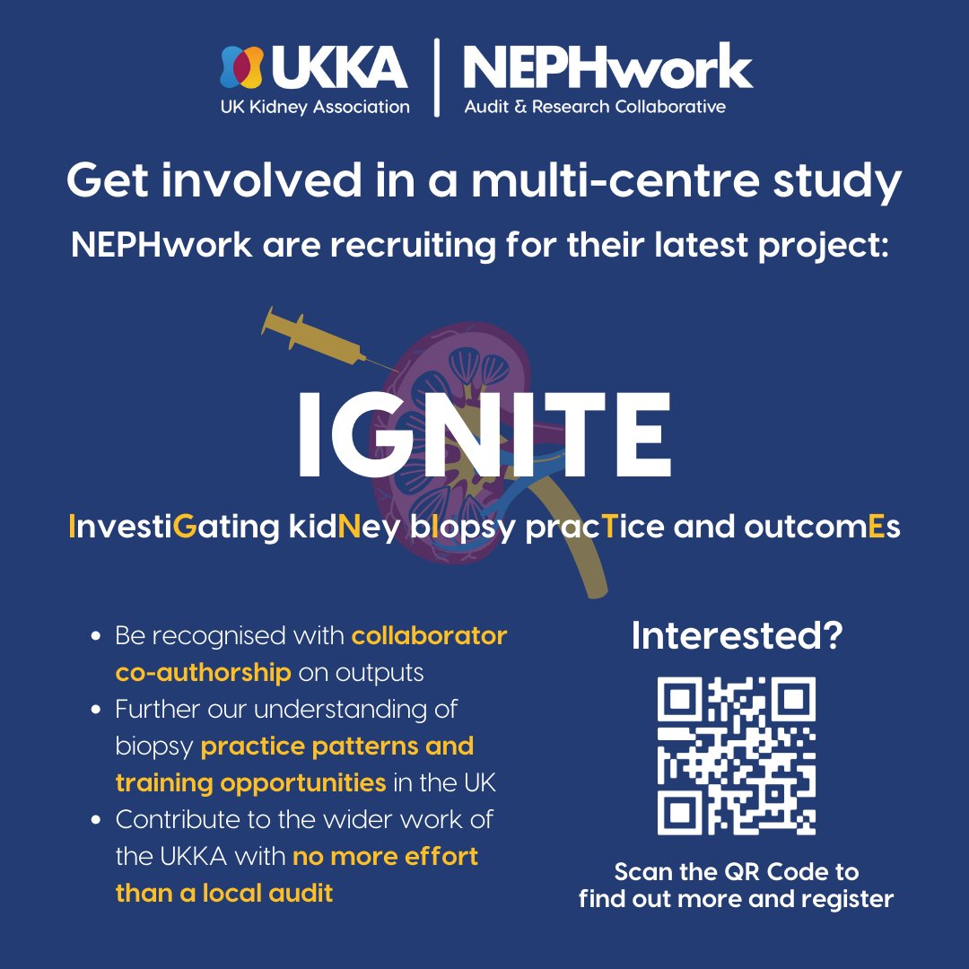 📣 Calling all UK renal trainees! @RenalSpRClub Be part of a new NEPHwork project providing a snapshot of current UK kidney biopsy practice, pathways & processes. Your insights can lead to improved patient care. Express your interest in IGNITE today! 👉 surveymonkey.com/r/HWFKVQJ