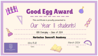 SancroftAcademy's tweet photo. A wonderful celebration with Y11 this week, recognising their positive approach to their work and for being generally. all-round 'Good-Eggs'! Huge thanks to their Head of Year Mrs R-B for always being their Champion!

#SancroftFamily💜 https://t.co/4ggyVOT70Y