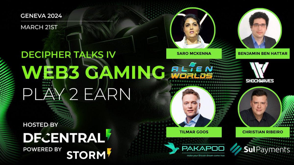 🎮Tonight: Web3 Gaming - last chance to join! 👾 Speakers: Saro McKenna of @AlienWorlds, Benjamin Ben Hattar from @Shockwaves_AI , @Tilmar_Goos of @Pakapoo, & Christian Ribeiro of @sulpayments 🎟️lu.ma/1er1v08c Don't miss this epic discussion on #Web3Gaming's frontier!