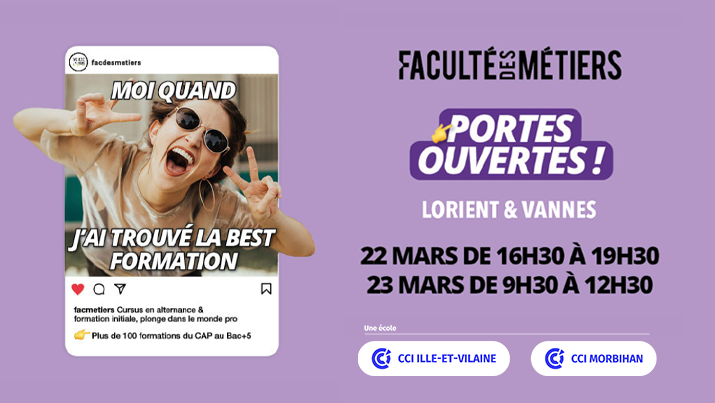 Les sites de formation de la CCI  Morbihan, à Lorient et Vannes, ouvrent leurs portes pour faire découvrir  leurs formations en alternance du Bac au Bac+5 dans les domaines du  Commerce/Vente, de l'Assistanat et du Numérique/Informatique
fac-metiers.fr/journees-porte…