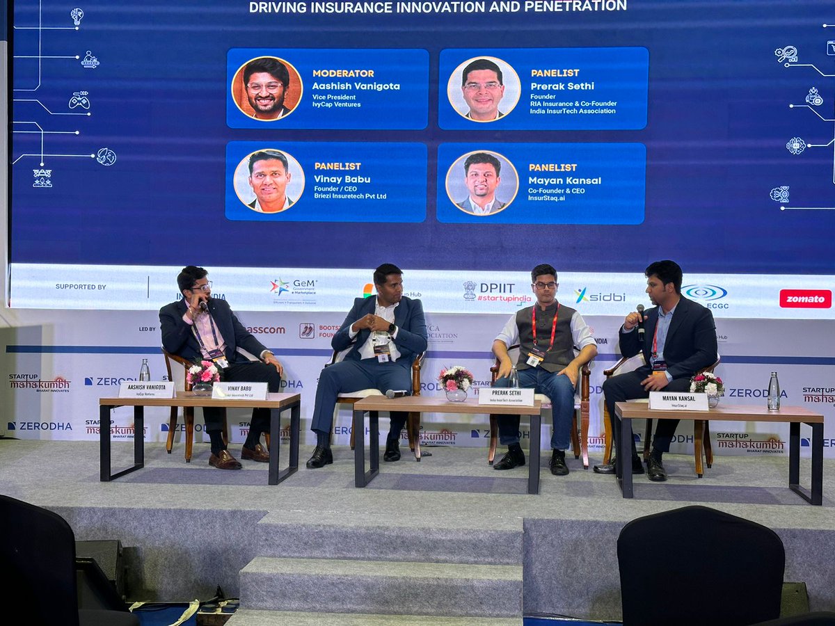 IvyCapVentures's tweet photo. The panel "Driving Insurance Innovation and Penetration" at #StartupMahakumbh2024 underscored transformative potential of #startups that have digital stacks to revolutionize the #insurancesector, offering affordable &amp; accessible policies. 
@avanigota95 @preraksethi @InsurStaqHQ https://t.co/OpQihJvglQ