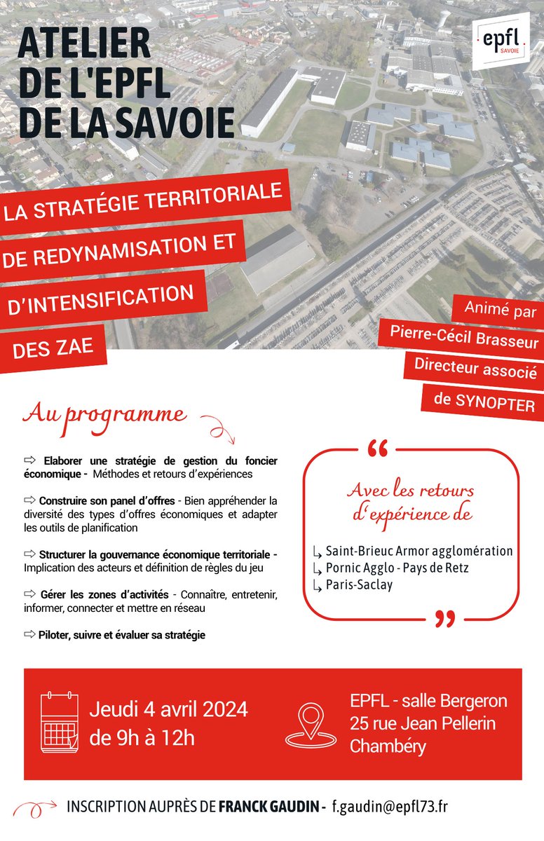 epfl73's tweet image. L&apos;EPFL propose un atelier sur la stratégie territoriale de redynamisation et intensification des ZAE le jeudi 4 avril prochain 👉🏼 epfl73.fr/atelier-strate…