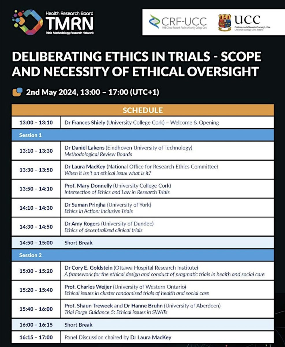 'Deliberating Ethics In Trials' free webinar from @hrbtmrn on 2nd May. Registration details at: eventbrite.ie/e/deliberating…