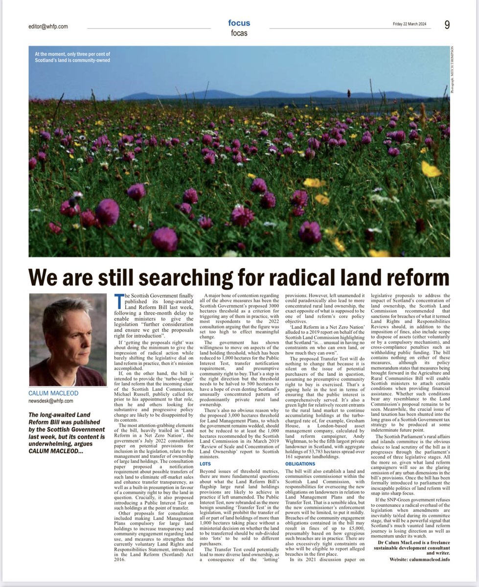 ‘We are still searching for radical land reform’ / My focus piece on the Scottish Government’s Land Reform Bill for this week’s ⁦@WHFP1⁩