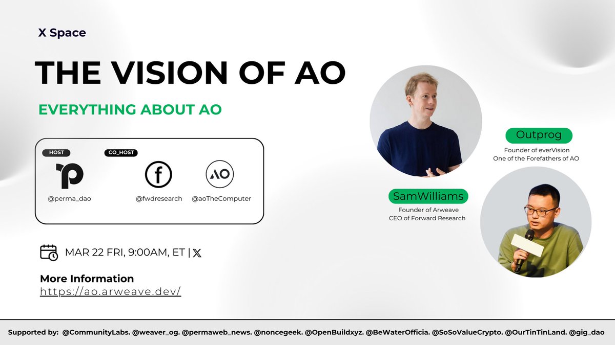 🚀 Feb. 28th marked the unveiling of Arweave's hyper-parallel computing network, AO, igniting intense scrutiny within the crypto sphere. 🤓 Join us to gain insights into:

🎯How did AO evolve from concept to mature architecture? 
🎯By what mechanisms does AO achieve nearly