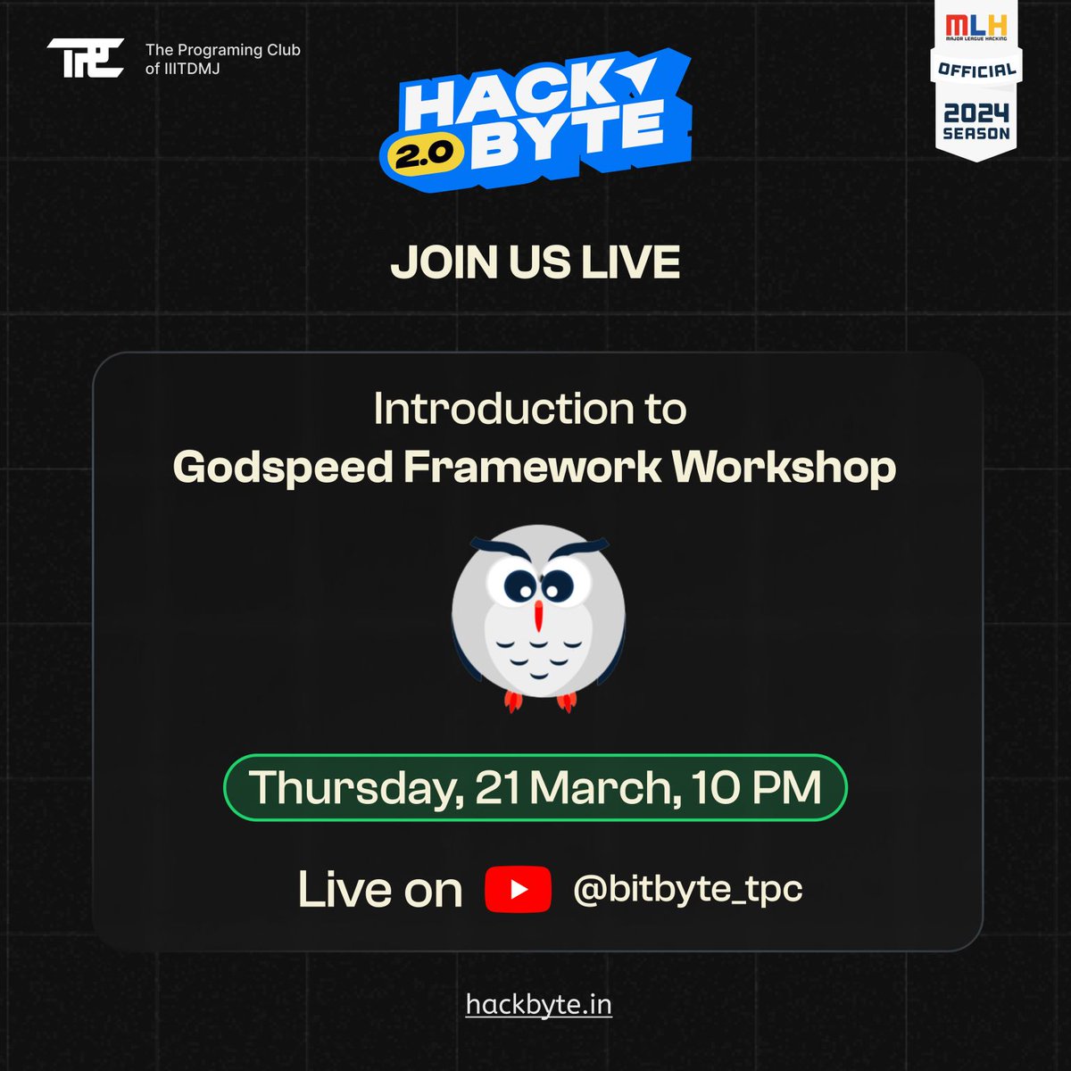 TeamGodspeed's tweet image. Elevate your HackByte journey! Join our live workshop on Thursday at 10 PM to get ahead with the Godspeed system framework. The session will give you a solid foundation in Godspeed, analyzing its concepts and preparing you for any challenge.⚡️
#hackbyte