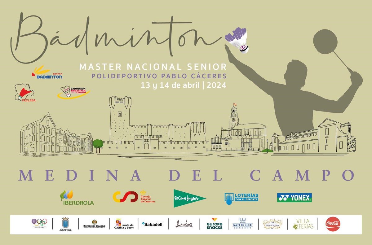 FECLEBA's tweet photo. Ya esta aquí el Máster Nacional Senior que se celebrará en Medina del Campo (Valladolid) los días 13 y 14 de abril.
Plazo de inscripción próximo el próximo viernes 29 de marzo de 2024.
Os esperamos https://t.co/vvVoneb08E
@BadmintonESP 
@Deportesjcyl 
@AyuntamientoMDC https://t.co/EYYW85aoeG