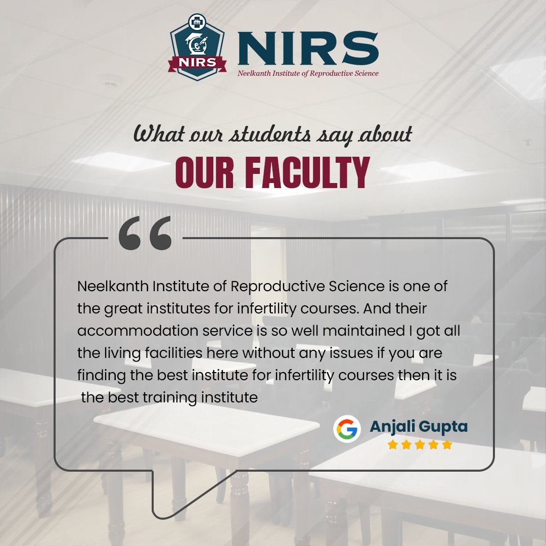NirsAcademy's tweet photo. Google Feedback from our Student Anjali Gupta Recently Completed the Infertility Training Course At NIRS, Gurgaon
.
.
.
.

#NIRS  #NIRSinstitute #NIRSacademy #Googlereview #Infertility
#Infertilitytrainingcourse #Fellowshipininfertility #gurgaon https://t.co/q2Stf0BE5f