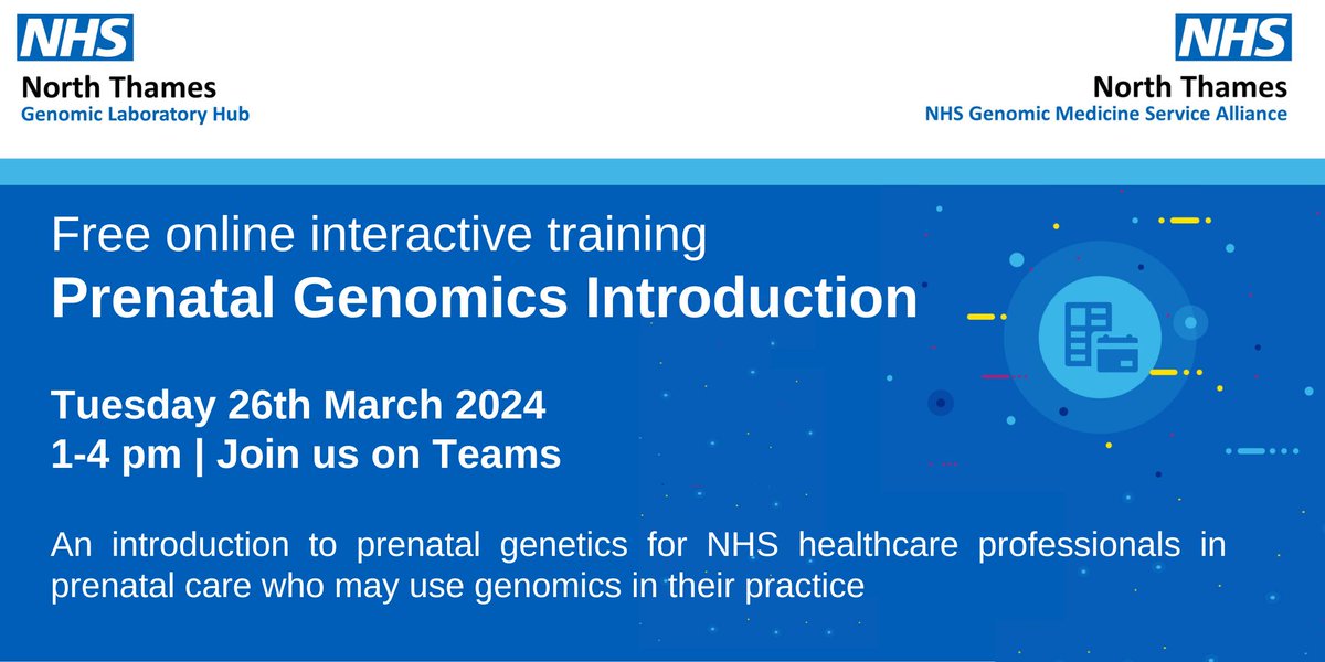 ⏱️There’s still time to book for our free webinar on Tuesday at 1pm. Join an interactive session that will offer an introduction to prenatal genetics. Includes discussions, workshops and more. Sign up here: tinyurl.com/ntgms