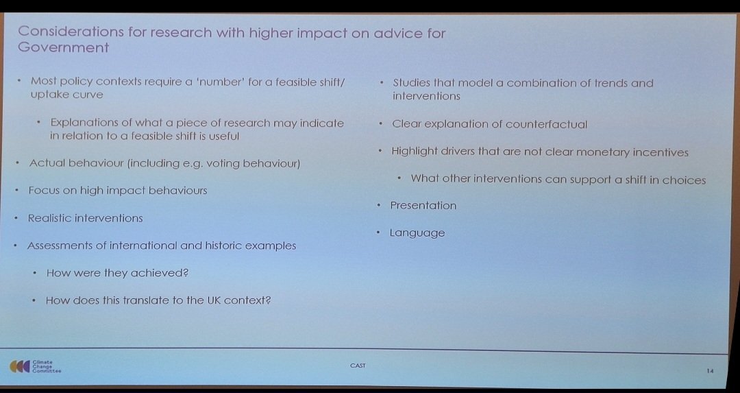 What a day at the #CASTShowcase yesterday! Ended w/ an excellent talk from Sandra Bogelein (my previous manager @theCCCuk!) about which types of research are most impactful for Government (see photos) & Q&A w/ my lovely PhD supervisor @lwhitmarsh ✨️ Two worlds colliding! 💥