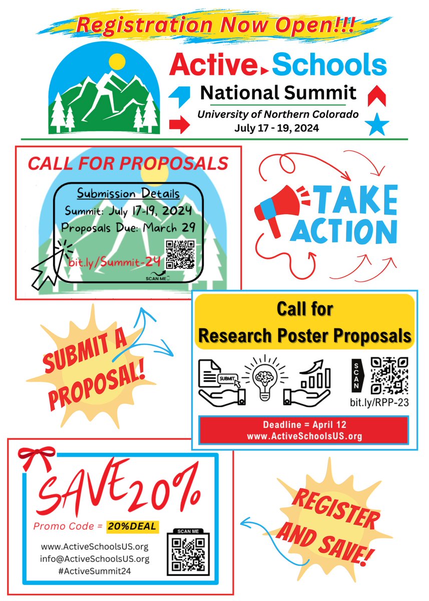 We needed an XL graphic 👇👇👇 ... to share everything you need to know about the Active Schools National Summit! Submit Proposal: bit.ly/Summit-24 Poster Session: bit.ly/ASNS1 Register & Save 20%: Promo code = 20%DEAL #ActiveSummit24 @UNCactiveschool