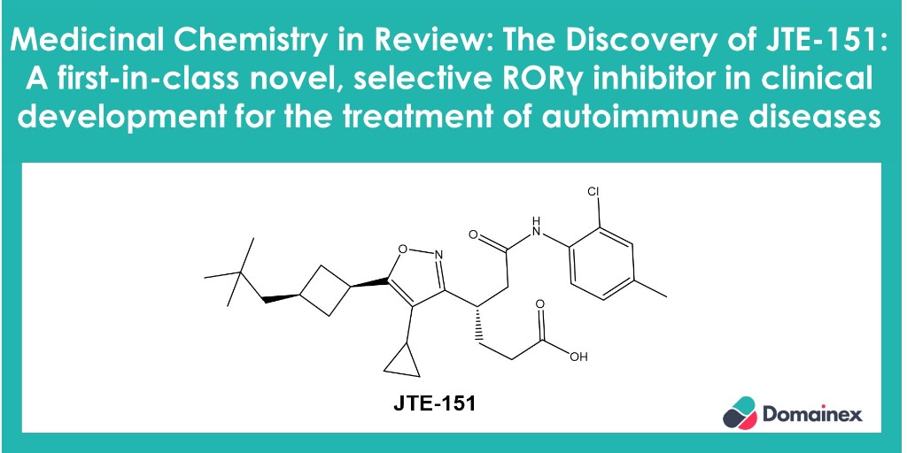 In our latest 'Medicinal Chemistry in Review' blog, we have focused on a publication which describes the discovery of JTE-151, a first-in-class novel, selective RORγ inhibitor. domainex.co.uk/news/medicinal… Get in touch to find out how we can support your #drugdiscovery project.