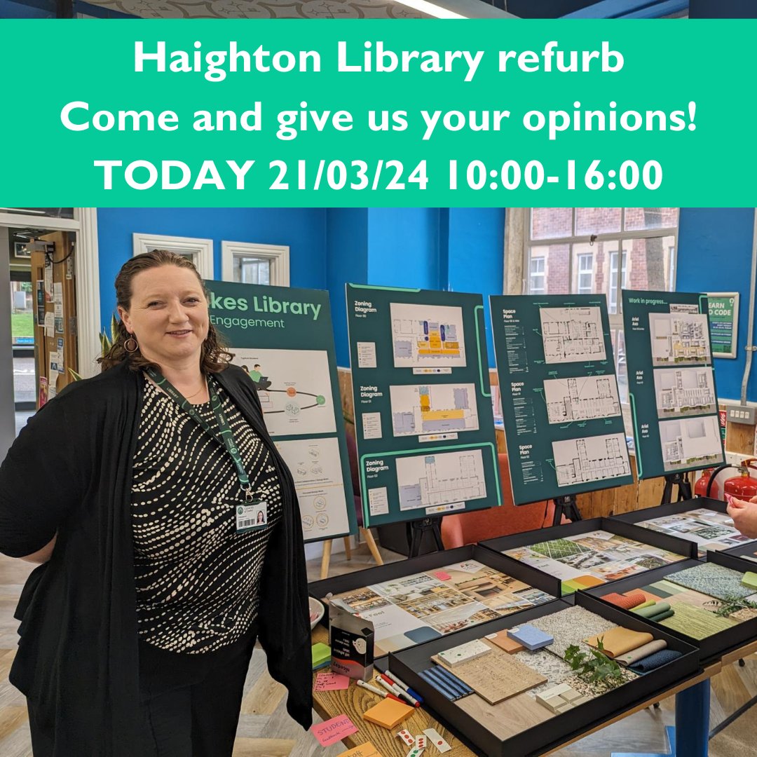 Calling all Haighton Library Luke's Users! Drop in to Cross Keys today Thursday 21st March between 10:00 – 16:00 & view the proposed ideas for the refurbishment of St Luke’s Library, give us your opinions and help to shape the plans and meet Sophie the Library Services Manager