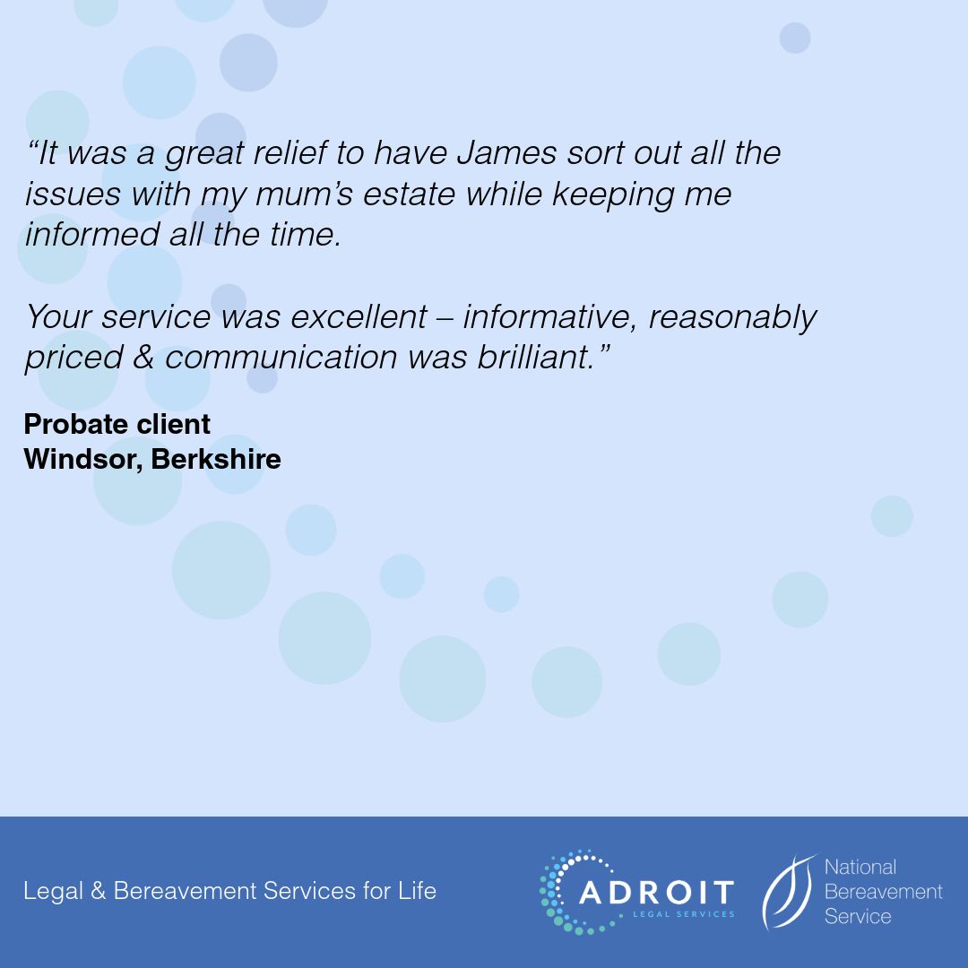 ⭐“Very satisfied”: Great feedback for our Probate advisers! Quality client experiences are key to Adroit, & our panel advisers are carefully selected to ensure every client benefits from knowledgeable, practical services delivered well. 📲buff.ly/42OvwWA