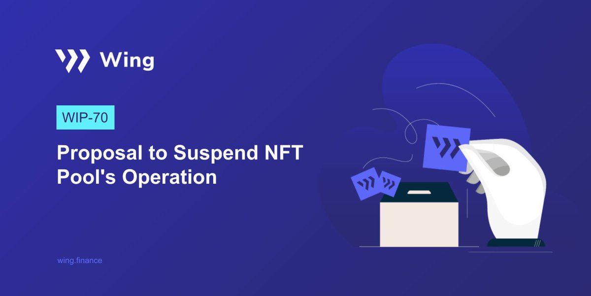 🥊#WingDAO Community VOTE! 🗳️ WIP-70: Suspension of the NFT Pool To enhance operational efficiency and focus on recovery, we're proposing a temporary halt to the #NFT Pool's activities. #DeFi $WING #WingFinance #Wing Vote Here👉wing.finance/votedetails/70