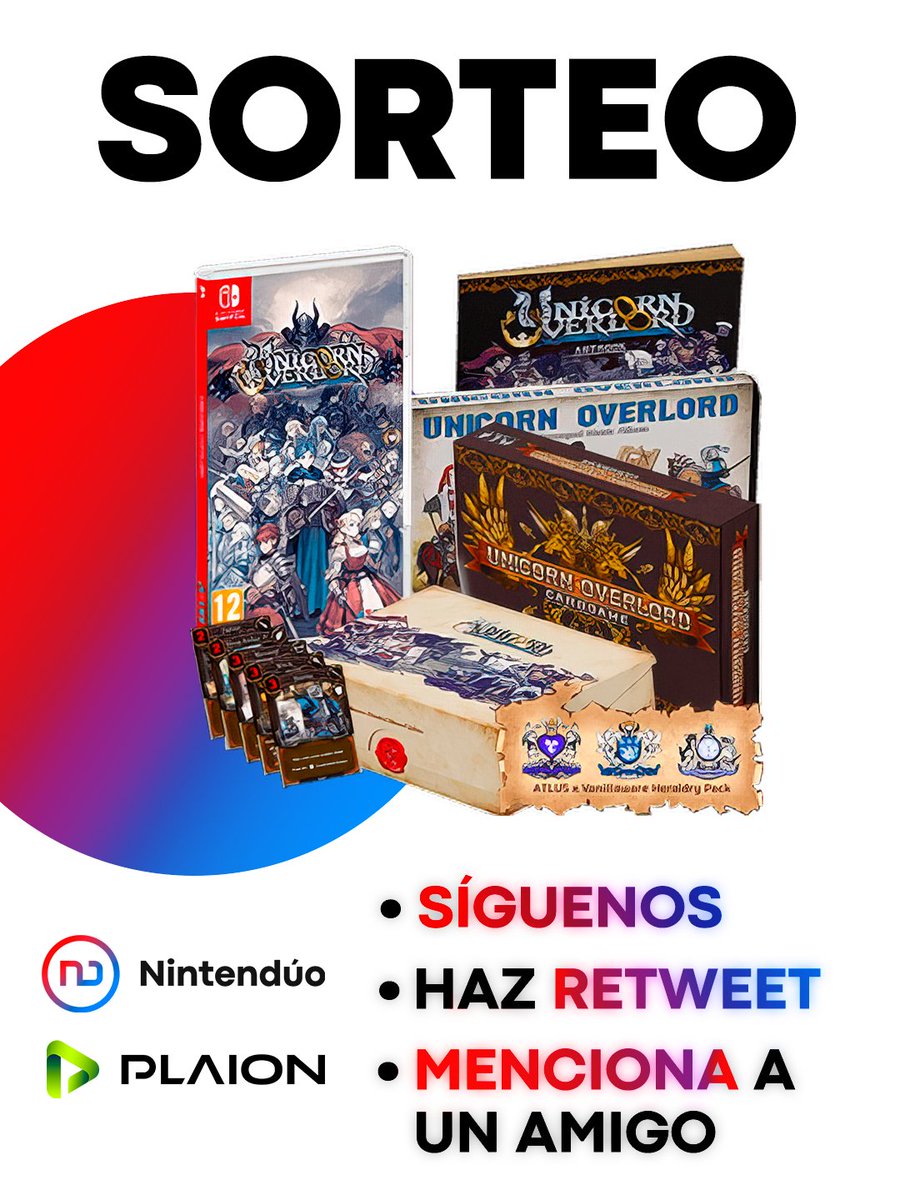 Nintenduo's tweet photo. 🦄 Regalamos una EDICIÓN ESPECIAL de UNICORN OVERLORD para Nintendo Switch 🦄  

✅ Sigue a @Plaion_ES y @Nintenduo
✅ Repost a este post
✅ Menciona a un amigo con el hashtag #UnicornOverlord

¡Mucha suerte a todos! #Vanillaware https://t.co/b0YWQ7qs59