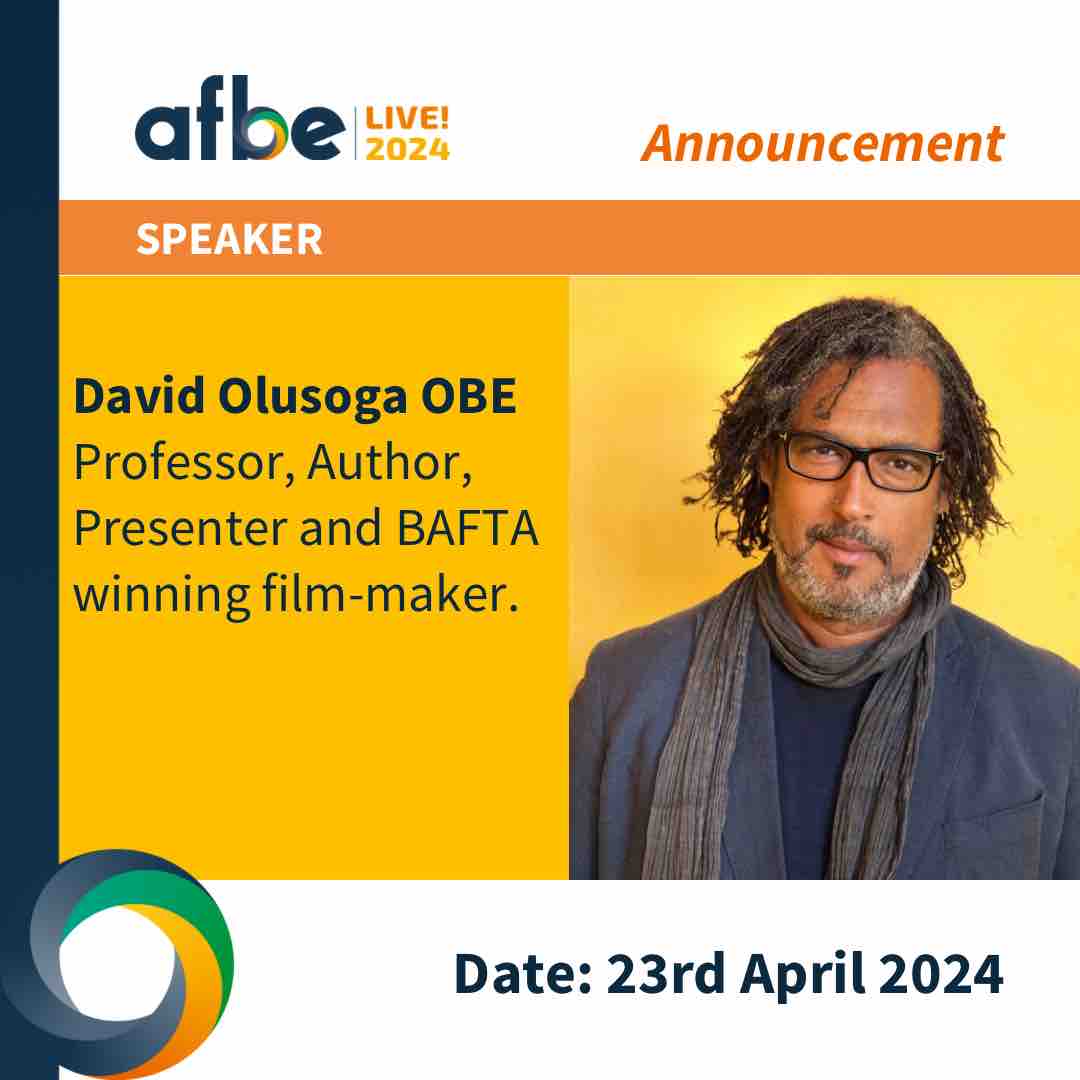 Thrilled to announce David Olusoga as a speaker at AfbeLive24! A British-Nigerian historian, author, and BAFTA-winning filmmaker, David’s expertise spans various mediums and platforms. Join us at AFBELIVE to gain insights from this distinguished historian and filmmaker! 🎤📚