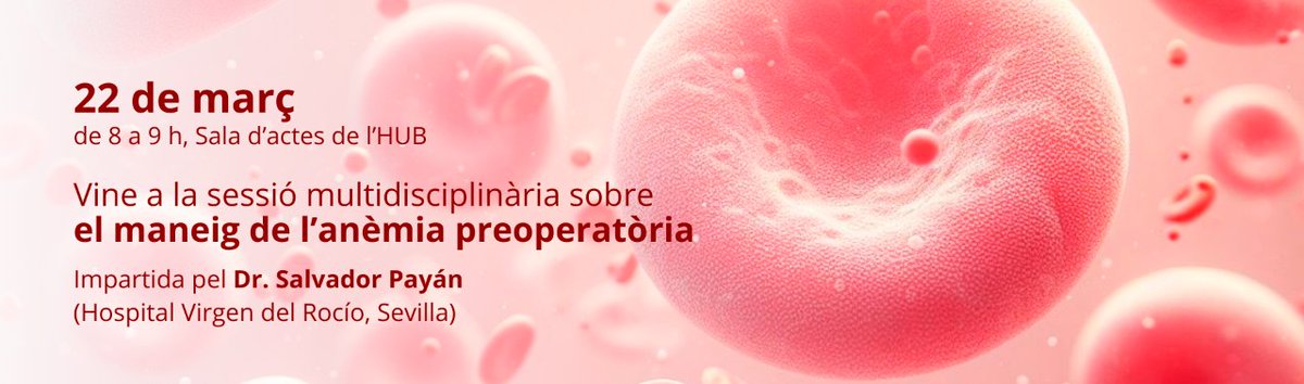 🗣️ Sessió Multidisciplinària sobre el maneig de l'anèmia preoperatòria. Impartida pel Dr. @salvadorpayan  de @HospitalUVRocio  🗓️ 22 de març ⏰ 8-9h 📍 Sala d'Actes de l'#hbellvitge @salvadorpayan #orgullbellvitge