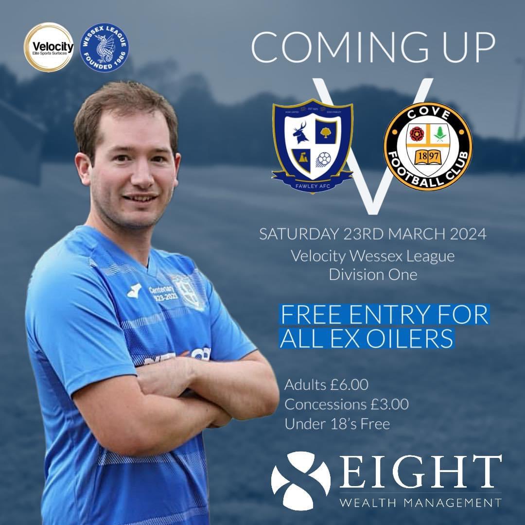 This Saturday!

<a href="/nonleaguedayuk/">Non-League Day</a> 

We welcome Cove to the Eight Wealth Arena 

ALL EX - Oilers are FREE entry to this game and also we will be offering a FREE drink on arrival (please register your interest so we can get your name on the gate) 

<a href="/WessexLeague/">Velocity Wessex League</a> 

#UpTheOilers