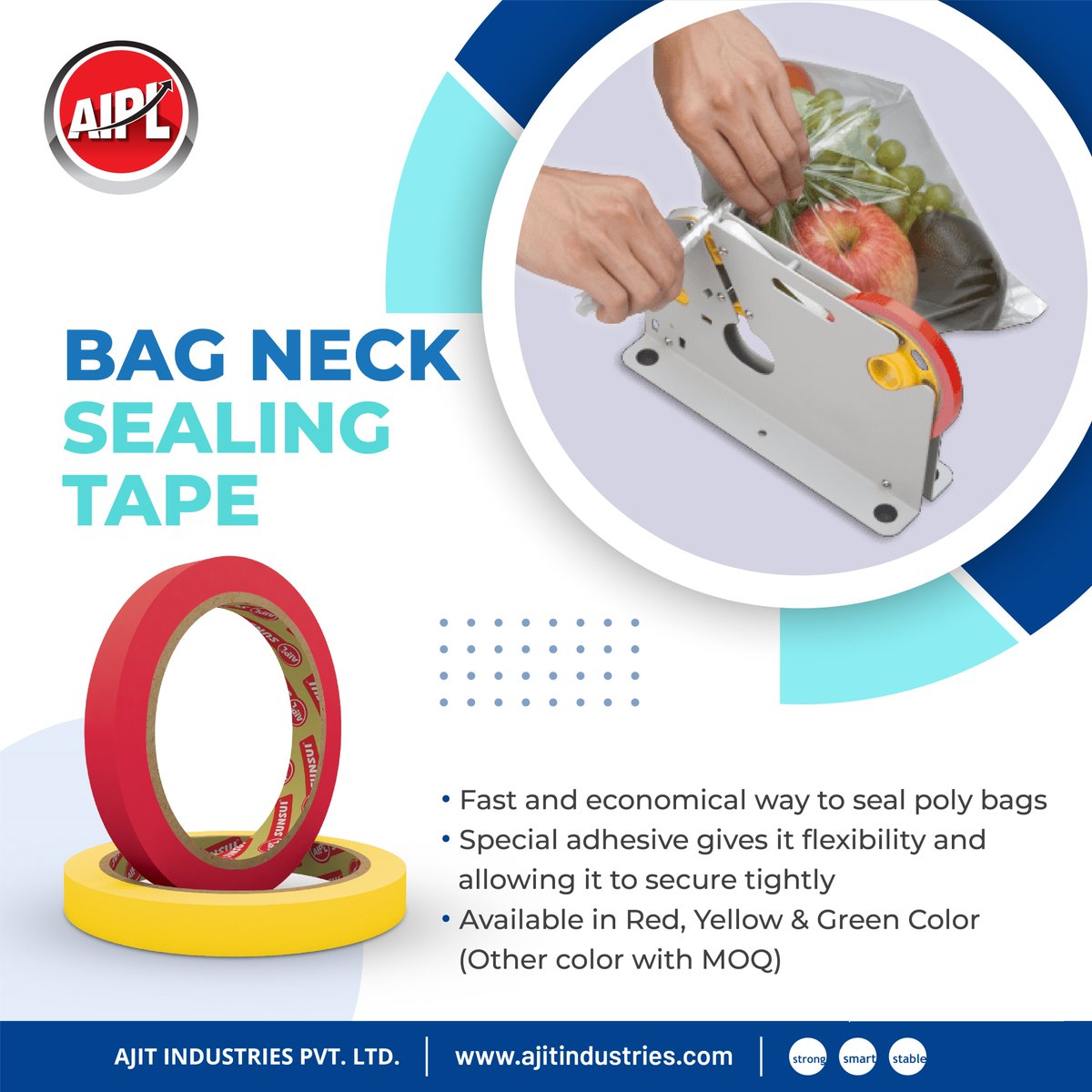 Keep your products fresh and secure with our reliable solution. Say goodbye to worries about spills or spoilage.

#AIPL #Ajitindustries #PackagingPerfection #SealTheDeal #ProductSecurity #tapes #adhesive #Bagnecksealingtape