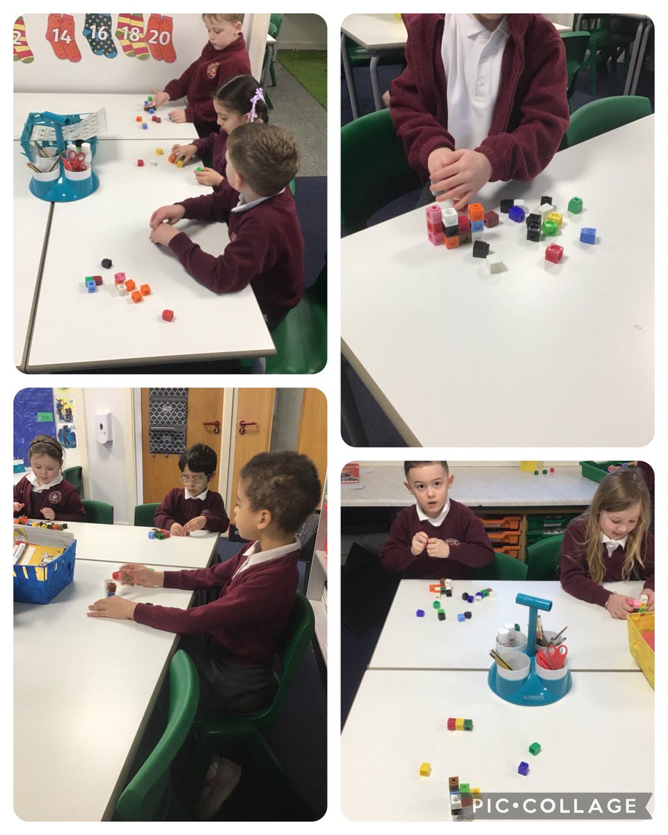 This morning 1P had a go at our maths reasoning challenge of the week. They had to make a model using cubes matching the one on the board to find out how many cubes were used to make the model #MoorsidePA #MoorsidePAMaths
