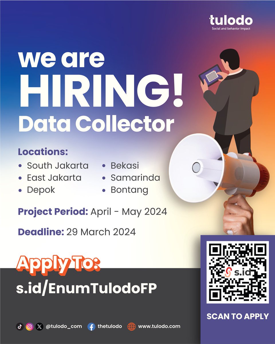 Tulodo_com's tweet image. #LowonganKerja 
#Penelitian 
#Datacollector
#TulodoIndonesia
#Socialandbehaviorimpact
