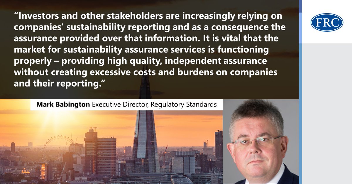 Today the FRC launched its first market study to examine the UK market for sustainability assurance services. The study aims to provide high quality assurance over companies' sustainability reporting. Find out how to take part: ow.ly/tCKs50QYsm0 #SustainabilityAssurance