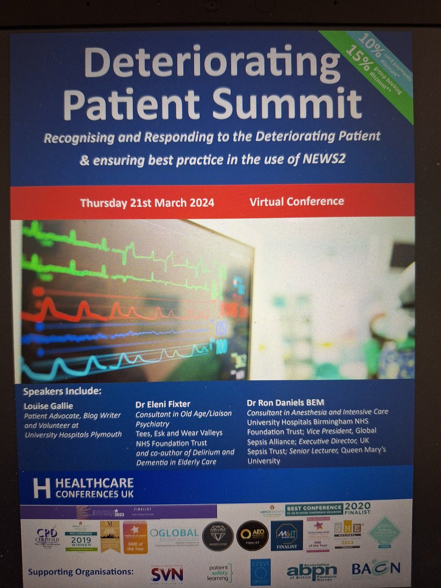 Looking forward to attending the #DeterioratingPatient summit conference today #NEWS2 #Sepsis