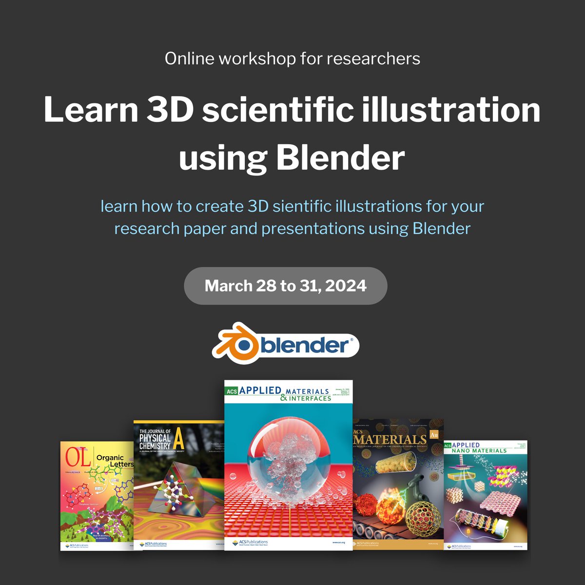 3D illustration workshop for researchers. Next batch starts next week. Register now at: blender.scidart.com