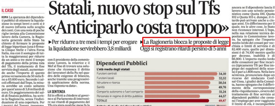 Ma la Ragioneria Generale dispone del potere di indurre il Parlamento a non applicare le sentenze della Corte Costituzionale? Ma di che parliamo? #tfr #tf @vitalbaa