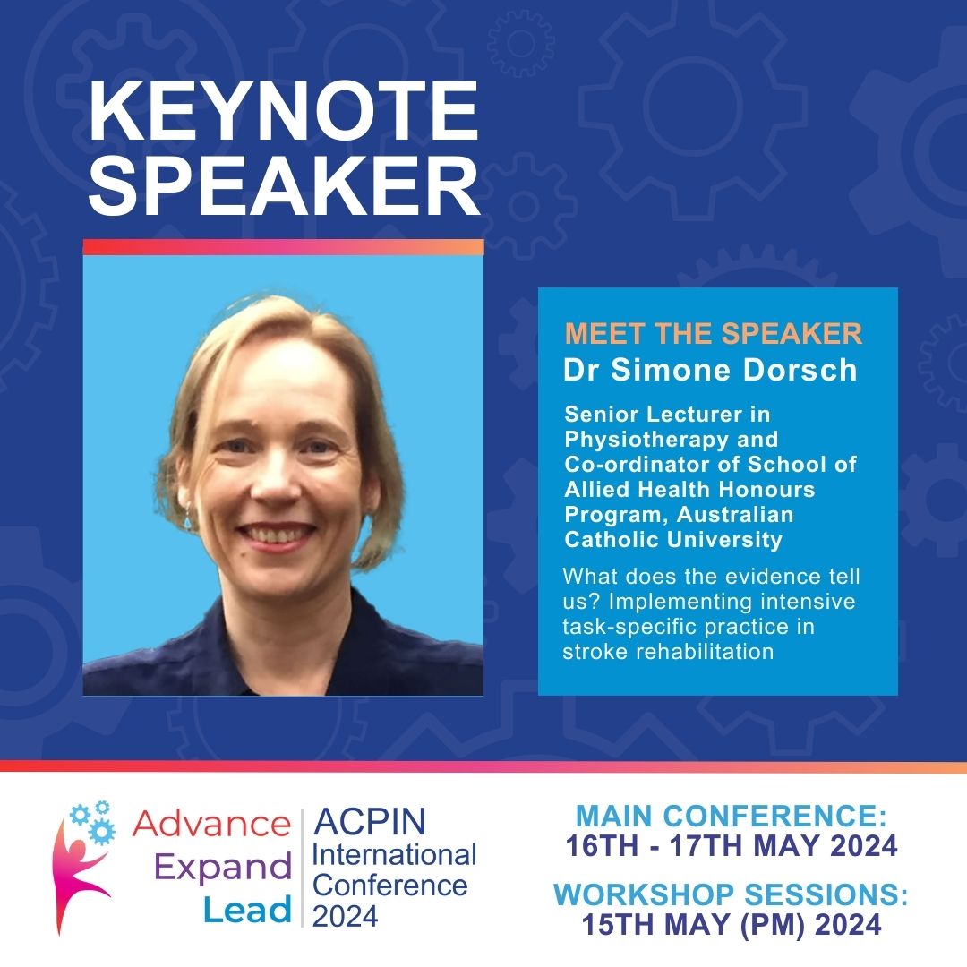 We’re delighted to welcome our Keynote Speaker Dr Simone Dorsch from Australia presenting: What does the evidence tell us? Implementing intensive task-specific practice in stroke rehabilitation. Book your place now: acpin.net #ACPIN2024 #Conference #neurophysio