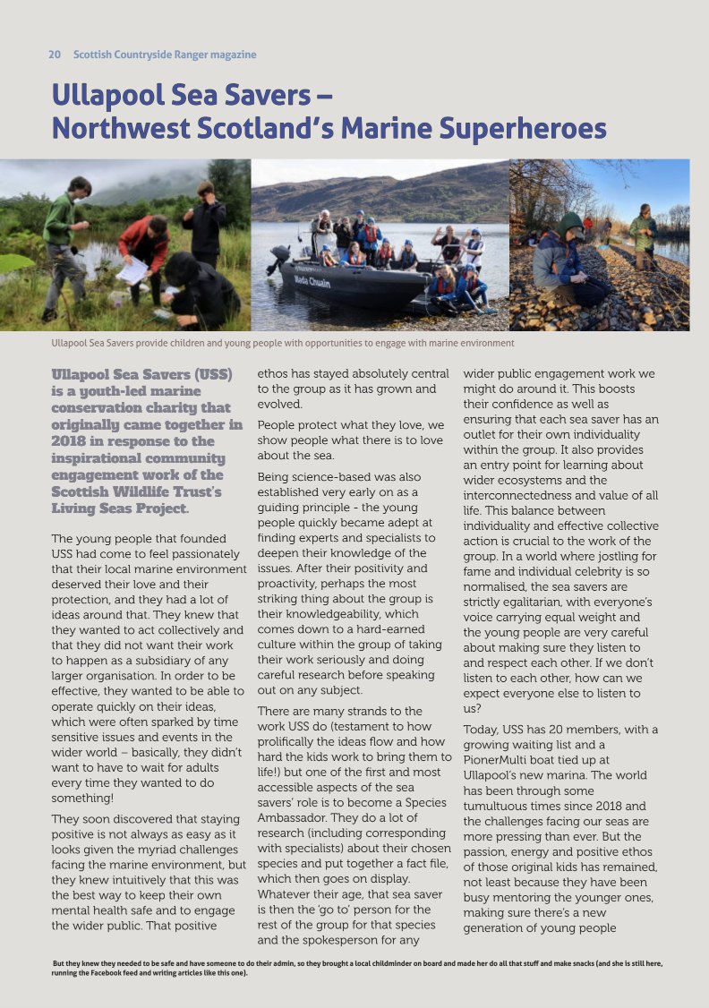 A nice wee piece about USS in the Spring edition of the Scottish Countryside Rangers' Association @SCRAOnline magazine. 👌 Online version: scra-online.co.uk/Posts/scramble…