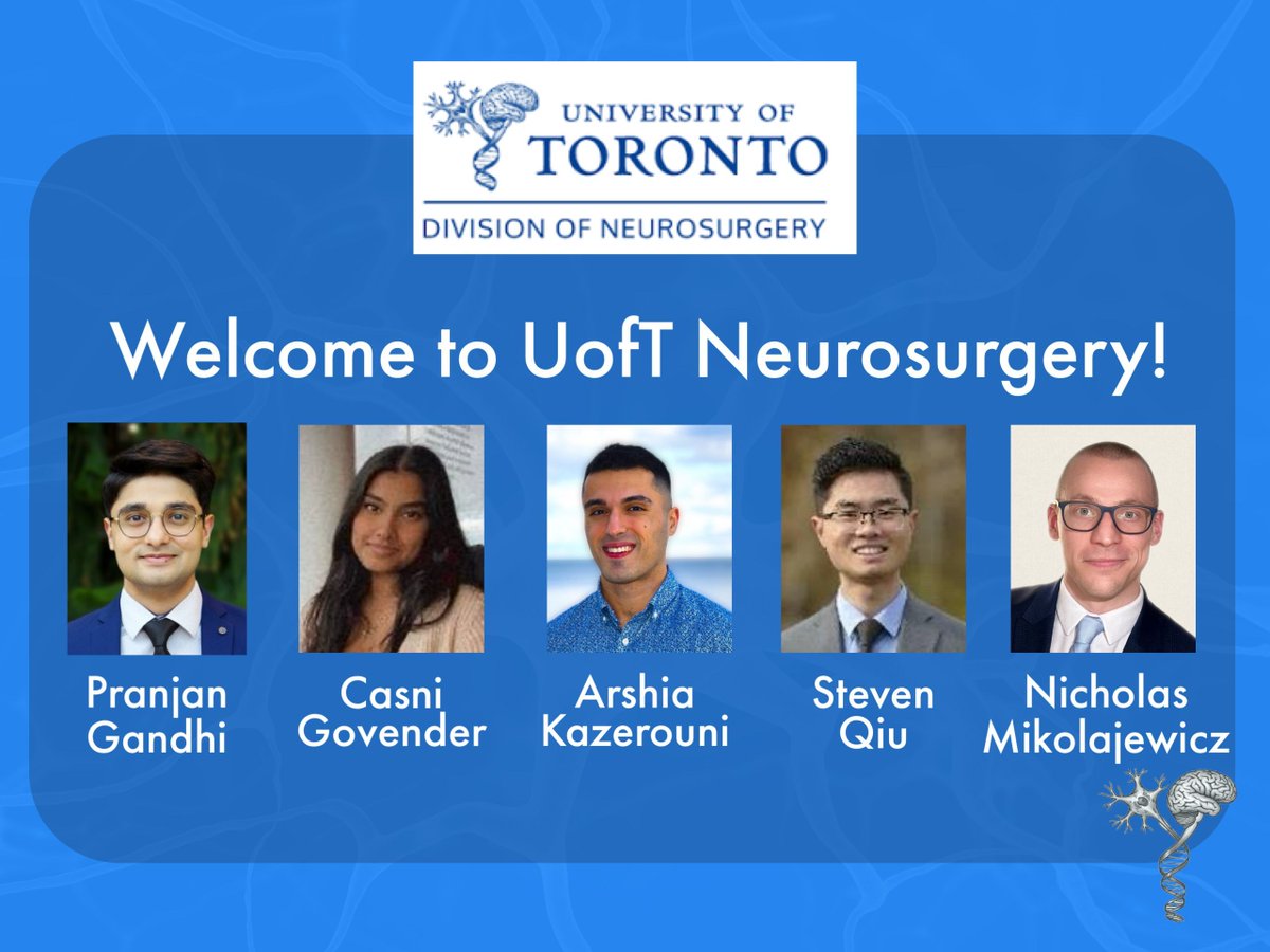 We are excited to introduce you to the five outstanding individuals who will be joining us as #PGY1s in July! Please join us in congratulating them, and welcoming them to the #UofT #Neurosurgery program and family. @PranjanGandhi @KazerouniA