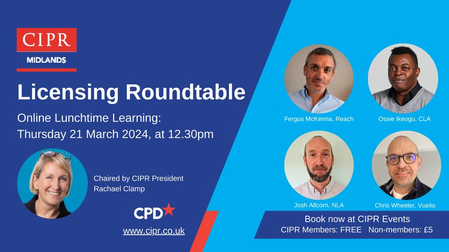 Confused about copyright and newspaper licensing requirements? Vuelio’s Chris Wheeler joins speakers from @CLA_UK @NLAmediaaccess & @ReachPress for today’s @CIPR_Midlands Licensing Roundtable – sign up to join➡️bit.ly/3x1Kywy