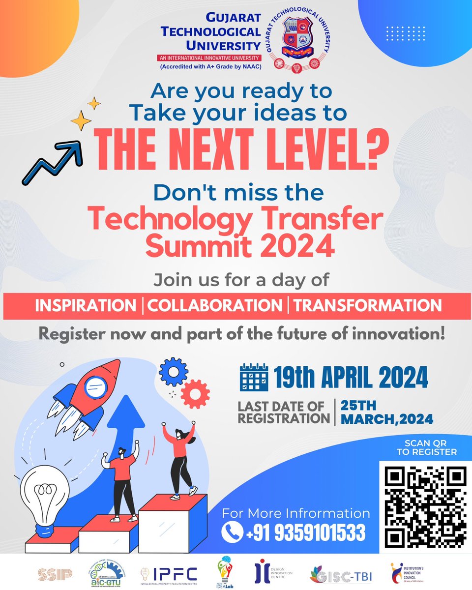'Are you ready to take your ideas to the next level? Don't miss the Technology Transfer Summit 2024! Join us for a day of inspiration, collaboration,and transformation. Register now and be part of the future of innovation! forms.gle/RvPnQ6ymitXqDq… Last Date 25th March20 24