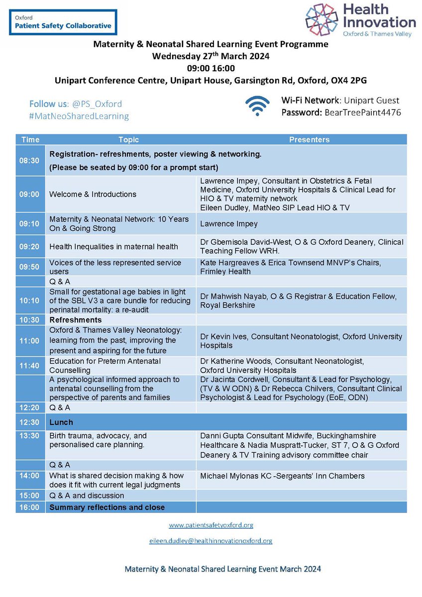 ONE WEEK TO GO! We've finalised the agenda for our #MatNeoSharedLearning event in Oxford on Weds 27 March. Key contributions from parents & clinicians from across our region & beyond. New speakers include Mahwish Nayab & Kevin Ives. Still time to register: healthinnovationoxford.org/news-and-event…