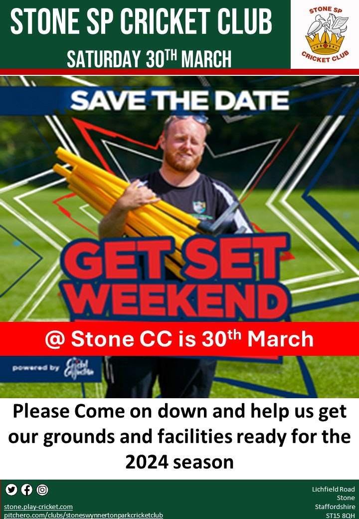 Calling all Stone SP CC Volunteers! Our annual 'Get Set Weekend' event to get everything @ HQ ready for the 2024 season, will be on Sat 30th March. There will plenty of jobs for adults and juniors alike! Please come on down and give us a helping hand. #ManyHandsMakeLightWork