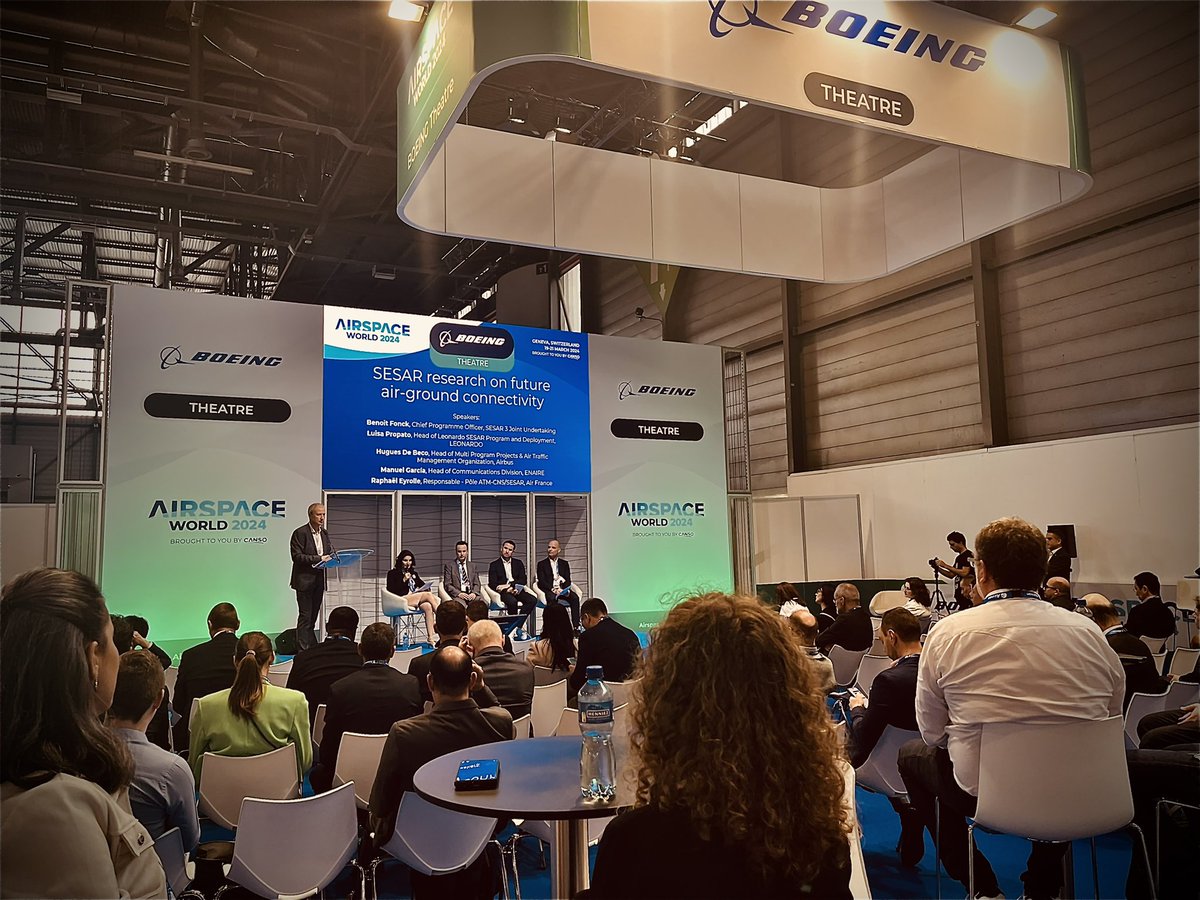 ✈️With air-ground connectivity, trajectory-based ops & dynamic airspace configuration will become the norm. We need to accelerate the implementation of key tech to make it a reality! 🗨️Key message from @FonckBenoit & industry @Airbus @LEONARDO @ENAIRE @airfrance @AirspaceWorld