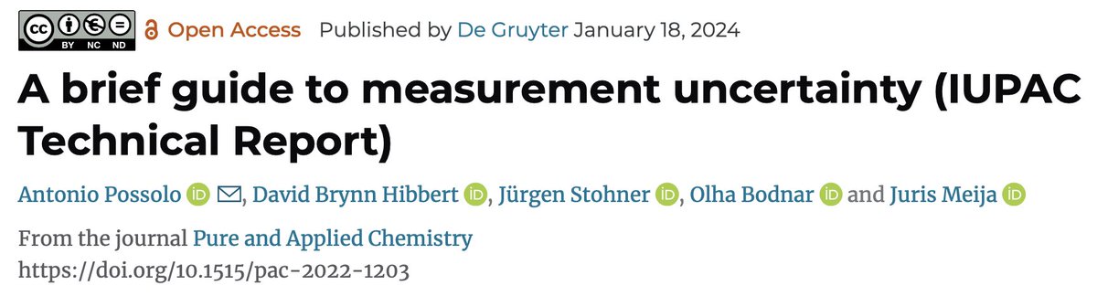 Out now: <a href="/IUPAC/">IUPAC</a> Technical Report by Antonio Possolo , David Hibbert , Jürgen Stohner, Olha Bodnar and Juris Meija. A brief guide to measurement uncertainty
doi.org/10.1515/pac-20… or  iupac.org/project/2015-0…